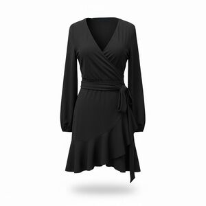🆕 Halara V-Neck Crossover Long Sleeve Wrap Dress Ruffled Hem, Size M